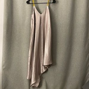 Anthropologie asymmetrical dress. Metallic with yellow straps.